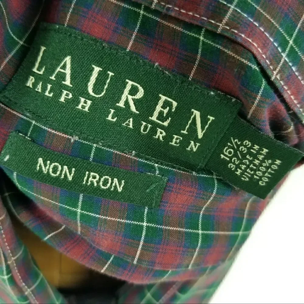 Lauren Ralph Lauren Mens Button down Dress Shirt Red & Green Plaid Size 16.5 32